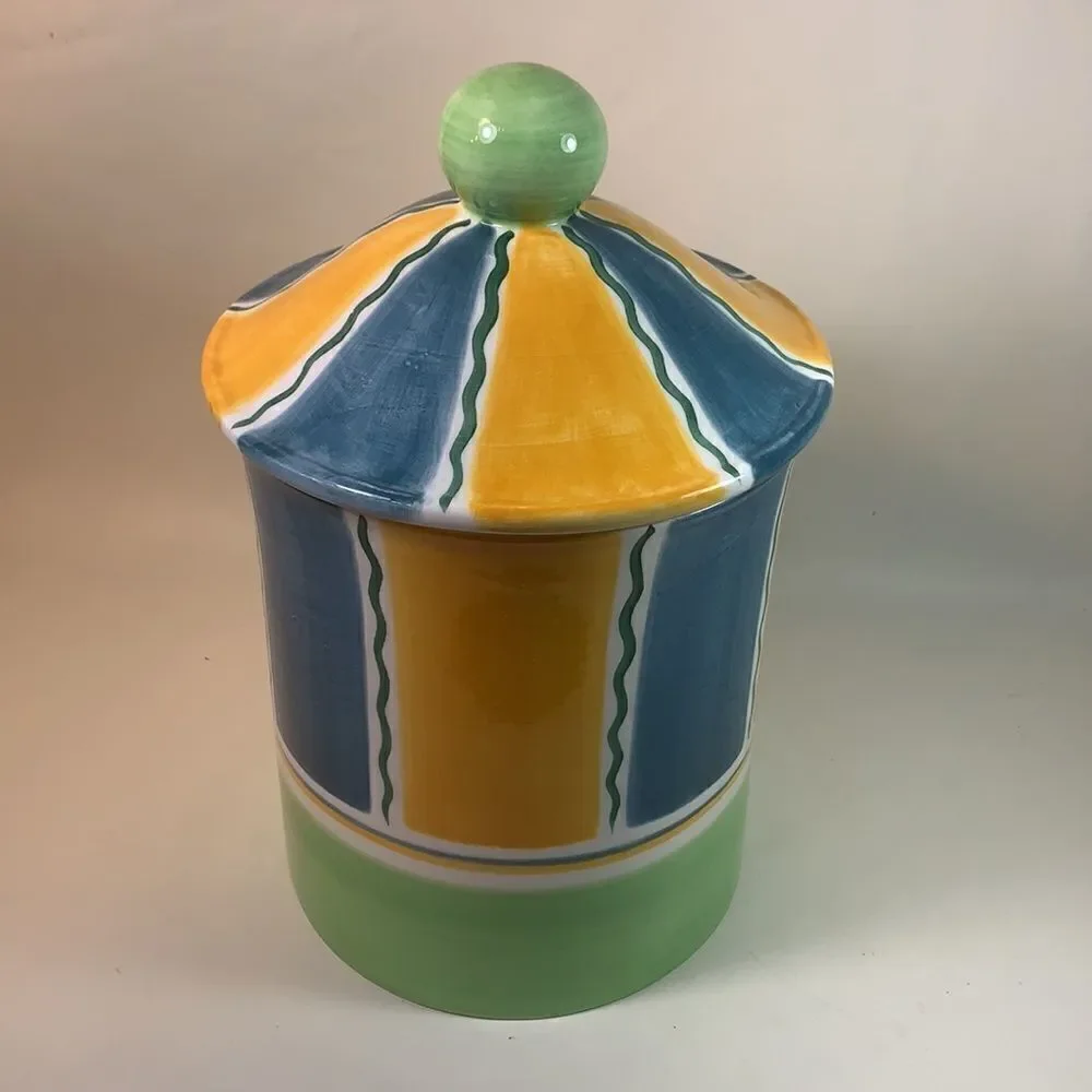 Cookie Jar Lid Green Yellow Blue 10 Inches Tall
